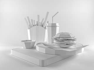 Fast food background concept from cardboard on paper background.