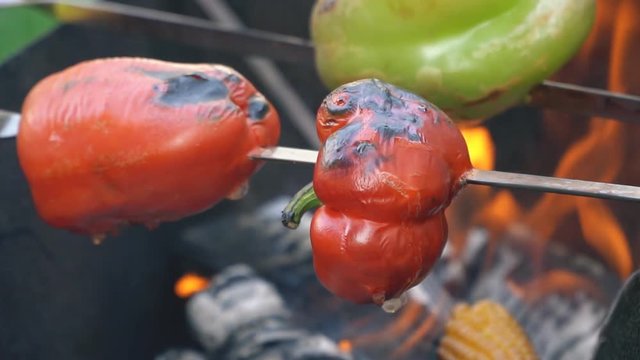 cooking pepper on fire