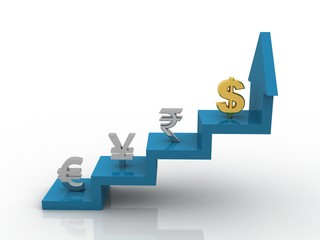 3d rendering Global Currencies with business graph