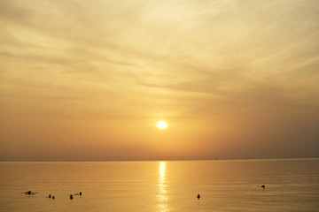 The sea the morning  amidst the clouds and the sky is beautiful quiet atmosphere feeling lonely