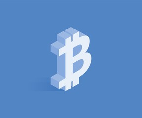 Bitcoin sign isometric icon. Vector illustration for web design in flat isometric 3D style.