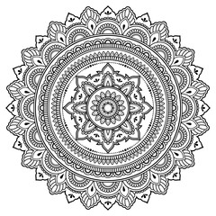 Circular pattern in form of mandala for Henna, Mehndi, tattoo, decoration. Decorative frame ornament in ethnic oriental style. Coloring book page.