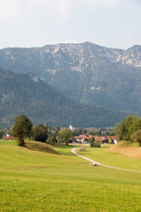 Inzell, Germany - August 5, 2018: View of the municipality of Inzell in Bavaria with the Alps in the background.