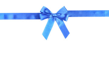 Blue bow with ribbon isolated on white background