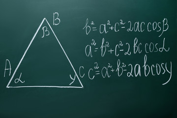Maths formulas on chalkboard background