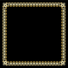 Square border with 3d embossed effect. Ornate luxurious golden frame in art deco style on black background. Elegant decorative label design