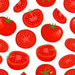 Vector seamless pattern with cartoon tomatoes isolated on white.