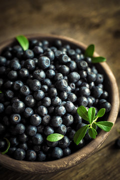 Fresh blueberries and leaves