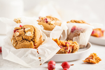 Berry oatmeal muffins on a white background. Healthy vegan dessert.