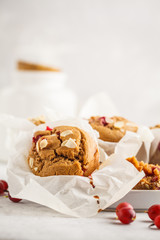 Berry oatmeal muffins on a white background. Healthy vegan dessert.