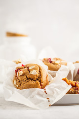 Berry oatmeal muffins on a white background. Healthy vegan dessert.