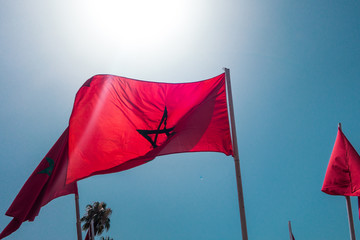 low angle view of moroccan flags against sky