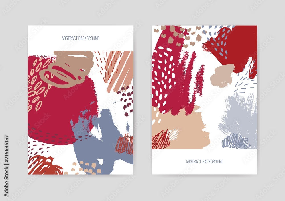 Aufkleber bundle of vertical backdrops or card templates decorated with colorful abstract rough hand painted t