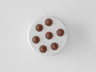 Different delicious cakes on white background. Top view. 3D render