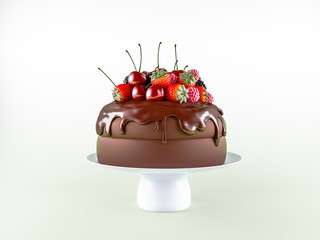 Original buttercream cake with a lot elements over colorful background. 3D render. High resolution.