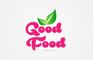 good food pink green leaf word text logo icon