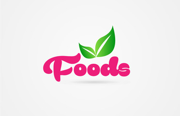 foods pink green leaf word text logo icon