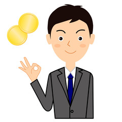 お金と若い男性のイラスト