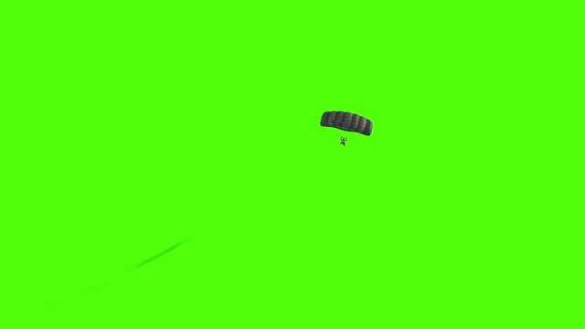 Military Parachutist open Parachute Top Green Screen 3D Rendering Animation