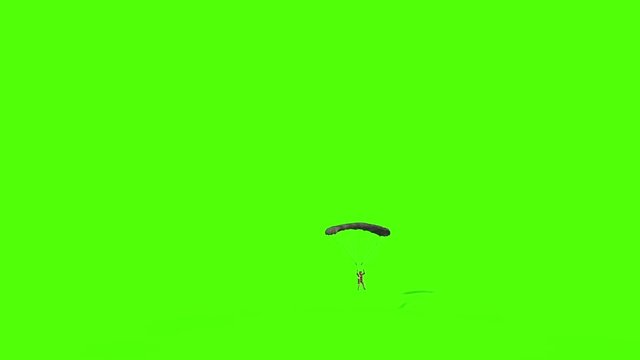 Military Parachutist open Parachute Green Screen 3D Rendering Animation