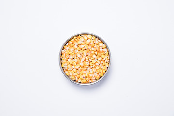 Macro view of natural organic corn beans on background