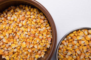 Macro view of natural organic corn beans on background