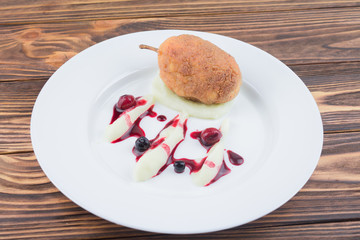 chicken cutlet, mashed potatoes and berry sauce. Cutlet in Kiev