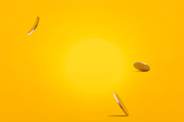 Realistic of gold coins falling down and explosion with copy space and clipping path. Saving, Financial and Installment Payment Concept.