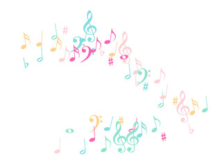 Music Notes Confetti Falling Chaos Vector. Music Symbols Texture Poster Background Elements. Party Night, Festival, Celebration or Concert, Melody Notes Trail. Decorative Song Sheets Chaos Effect.