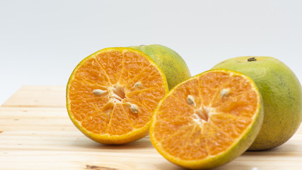 Orange slice on wood table