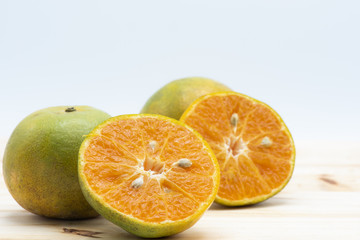 Orange slice on wood table