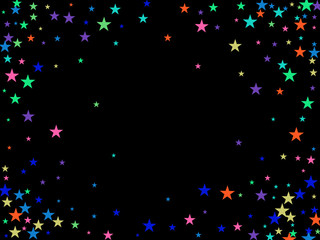 Rainbow Stars Confetti Vector Magic Cosmic Garland. Magic Christmas Lights, Gamour Sparkles, Glitter for Birthday Party Celebration. New Year Holiday Falling Down Stars Confetti, Festival Fireworks.