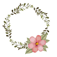 beautiful flower and leafs circular frame vector illustration design