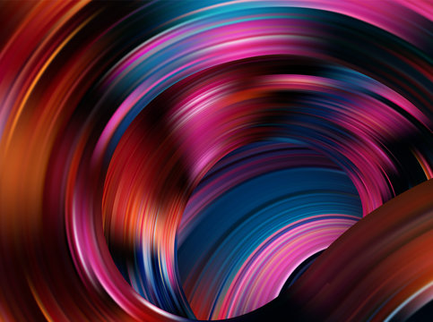 Colorful flow background. Realistic purple tunnel.