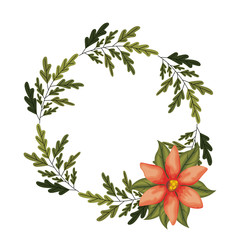 beautiful flower and leafs circular frame vector illustration design