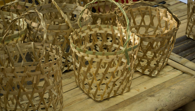bambo basket collection on top of bamboo table