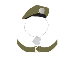 Abstract design with Army elements on white background - Hat, metal indentity tag and belt