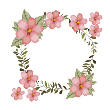 beautiful flower and leafs circular frame vector illustration design