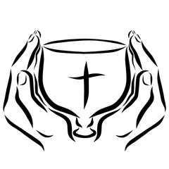 The cup with the cross in hand, the Christian sacraments