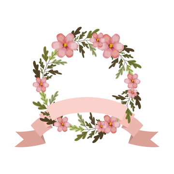 beautiful flower and ribbon circular frame vector illustration design