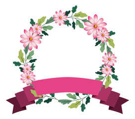 beautiful flower and ribbon circular frame vector illustration design