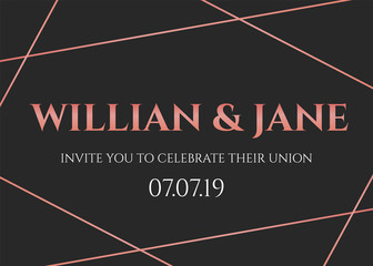 Design template for wedding invitation. Invite rose gold wedding card