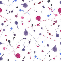 Colorful watercolor seamless pattern with splashes isolated on white background. Abstract texture in grunge style. Colored spray backdrop.