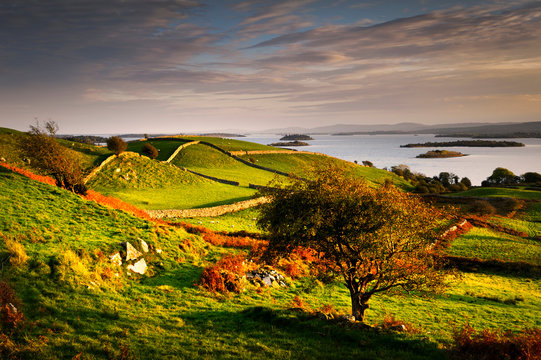 Scenic view, Lough Corrib in Autumn, Cong, Mayo, Ireland