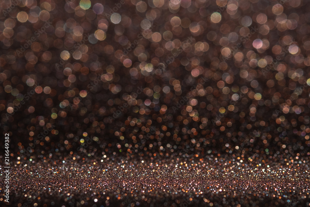 Aufkleber abstract dark orange brown sparkling glitter wall and floor perspective background studio with blur 