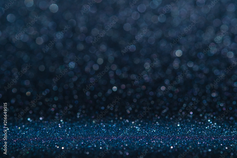 Poster abstract dark navy blue sparkling glitter wall and floor perspective background studio with blur bok