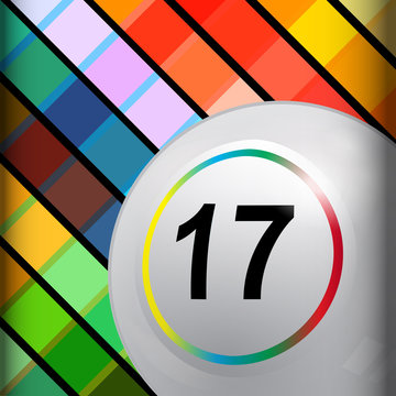 White bingo lottery ball on multi colours background