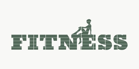 Woman silhouette sitting on fitness text. Sport club emblem