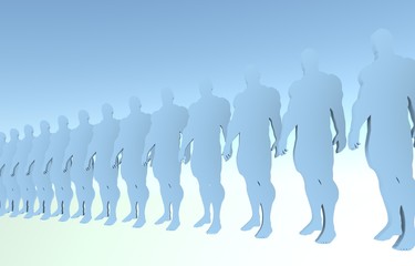 Bodybuilder silhouettes in line. Muscular men posing. 3D rendering