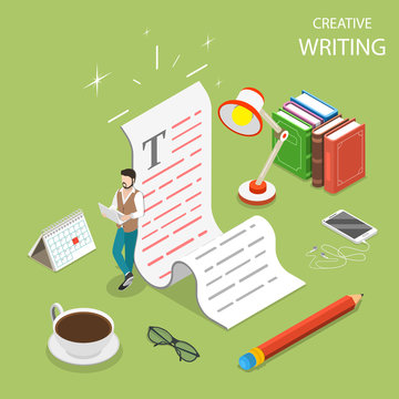 Flat Isometric Vector Concept Of Creative Writing, Copywriting, Content Creating.